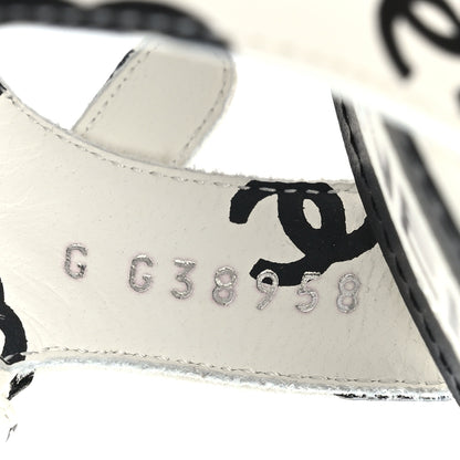 Chanel Printed Lambskin CC Platform Sandals 37.5 White Black 6 of 8