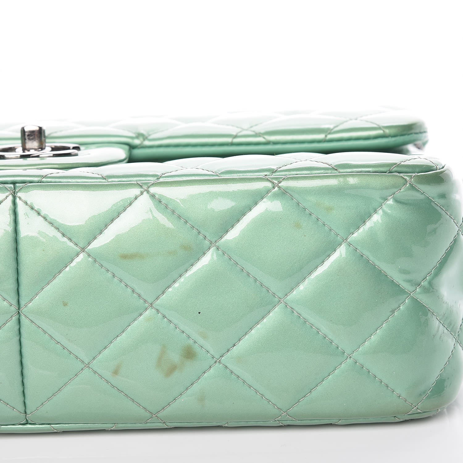 Chanel Patent Quilted Jumbo Double Flap Green 16 of 23