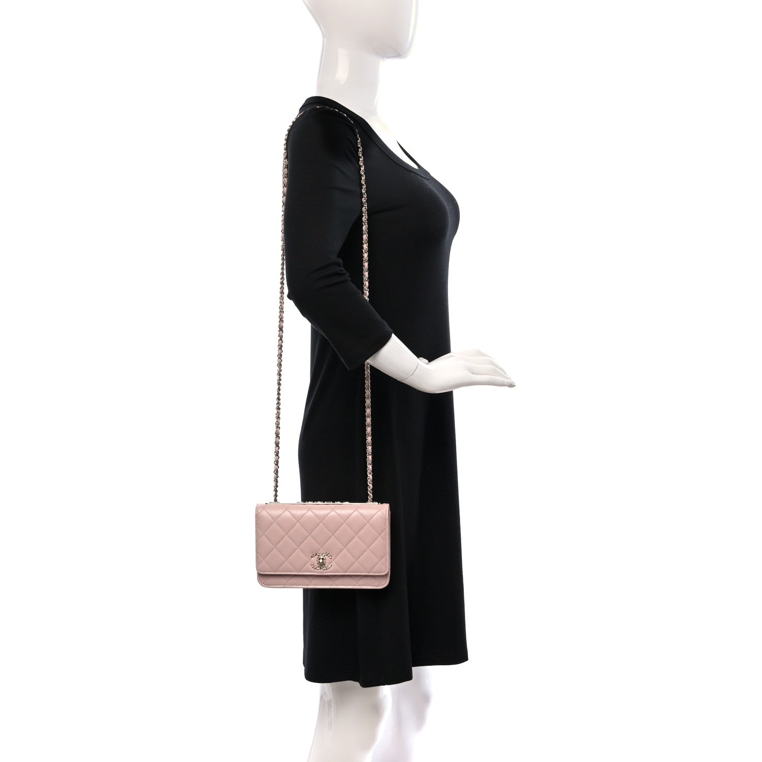 Chanel Lambskin Quilted Trendy Chain CC Wallet On Chain WOC Light Pink 2 of 11