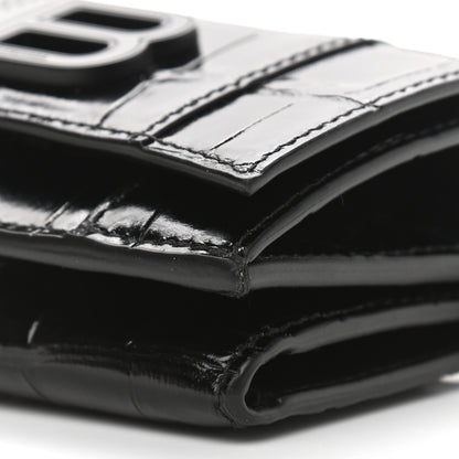 Balenciaga Shiny Calfskin Monochrome Crocodile Embossed Mini Hourglass Wallet on Chain Black 12 of 13