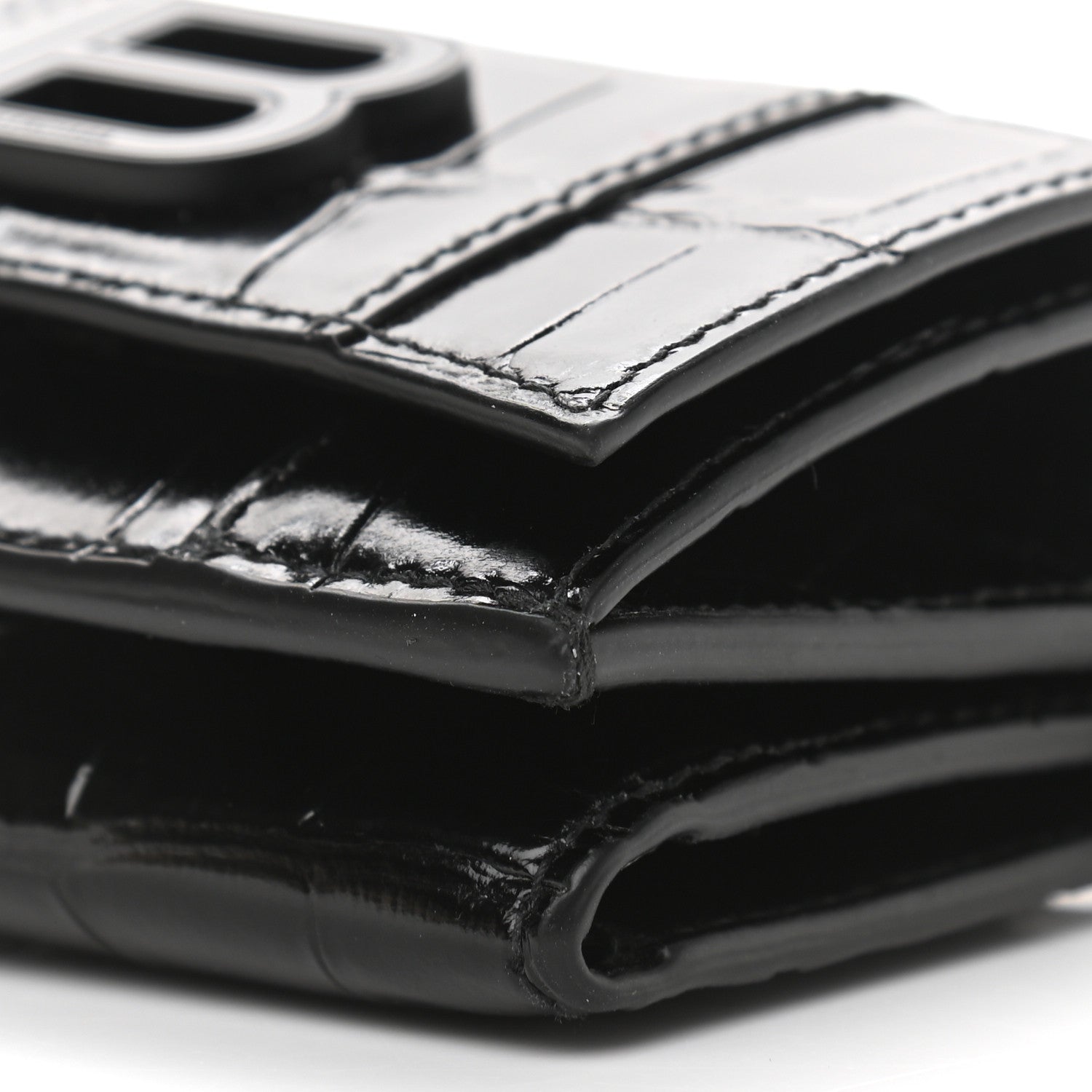 Balenciaga Shiny Calfskin Monochrome Crocodile Embossed Mini Hourglass Wallet on Chain Black 12 of 13