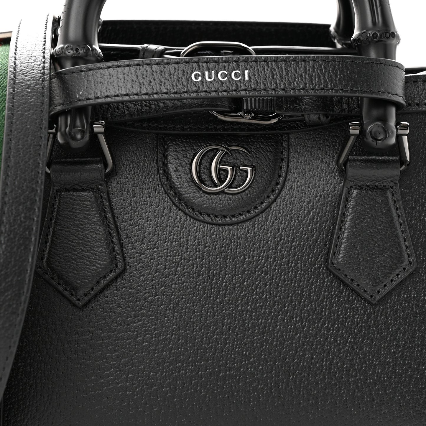 Textured Dollar Calfskin Web Monochrome Mini Diana Tote Bag Black