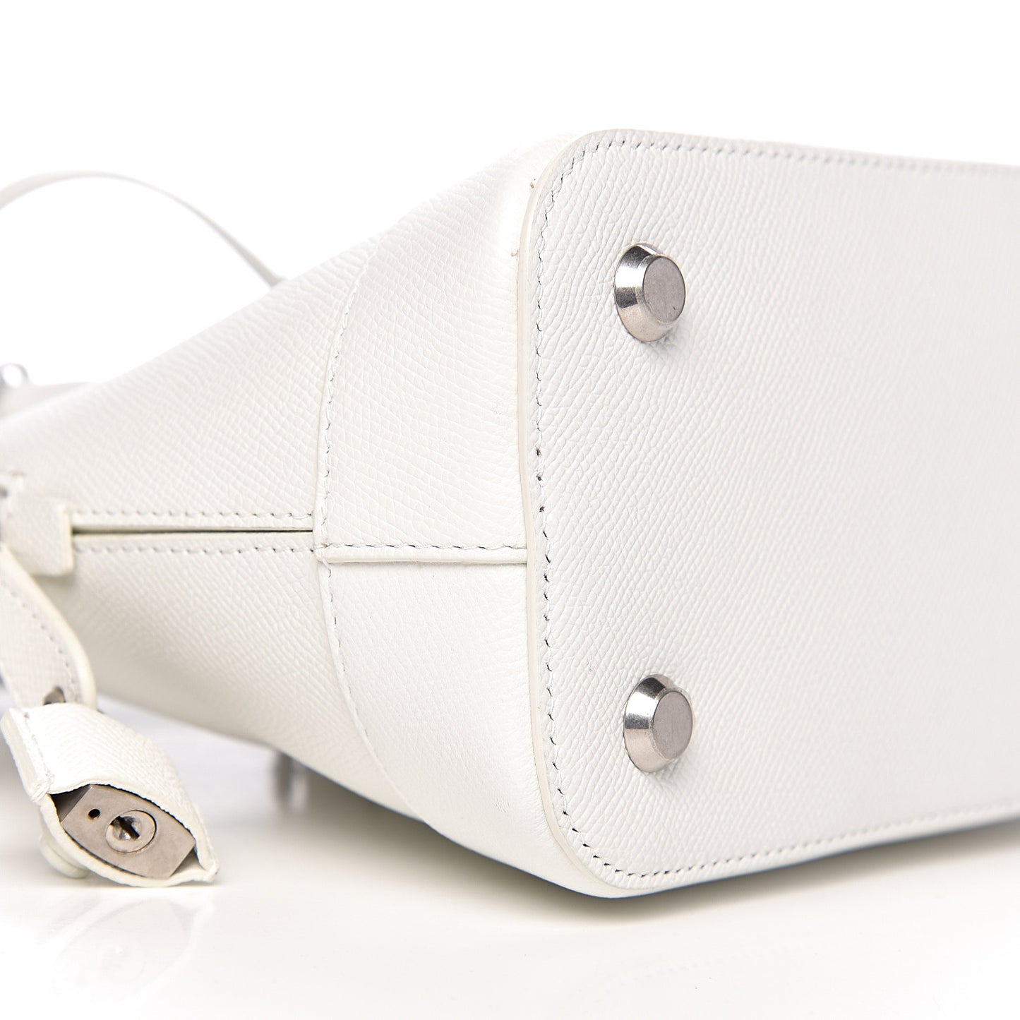 Signature Grained Calfskin Logo S Ville Top Handle Bag White Black