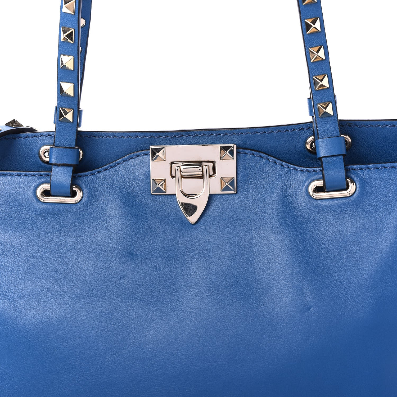 Valentino Garavani Vitello Small Rockstud Tote Blue Delft 10 of 10