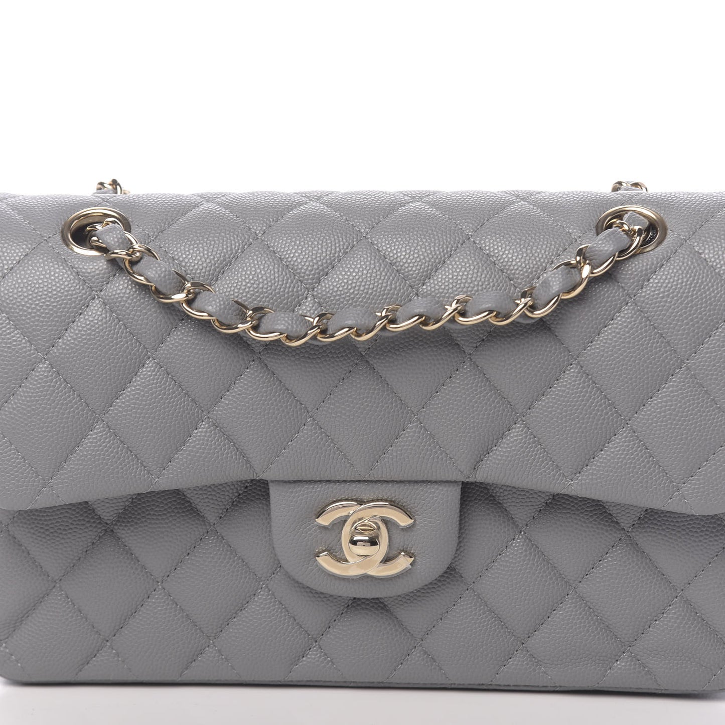 Caviar Quilted Small Double Flap Grey