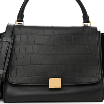 Celine Crocodile Embossed Calfskin Suede Medium Trapeze Black 7 of 15