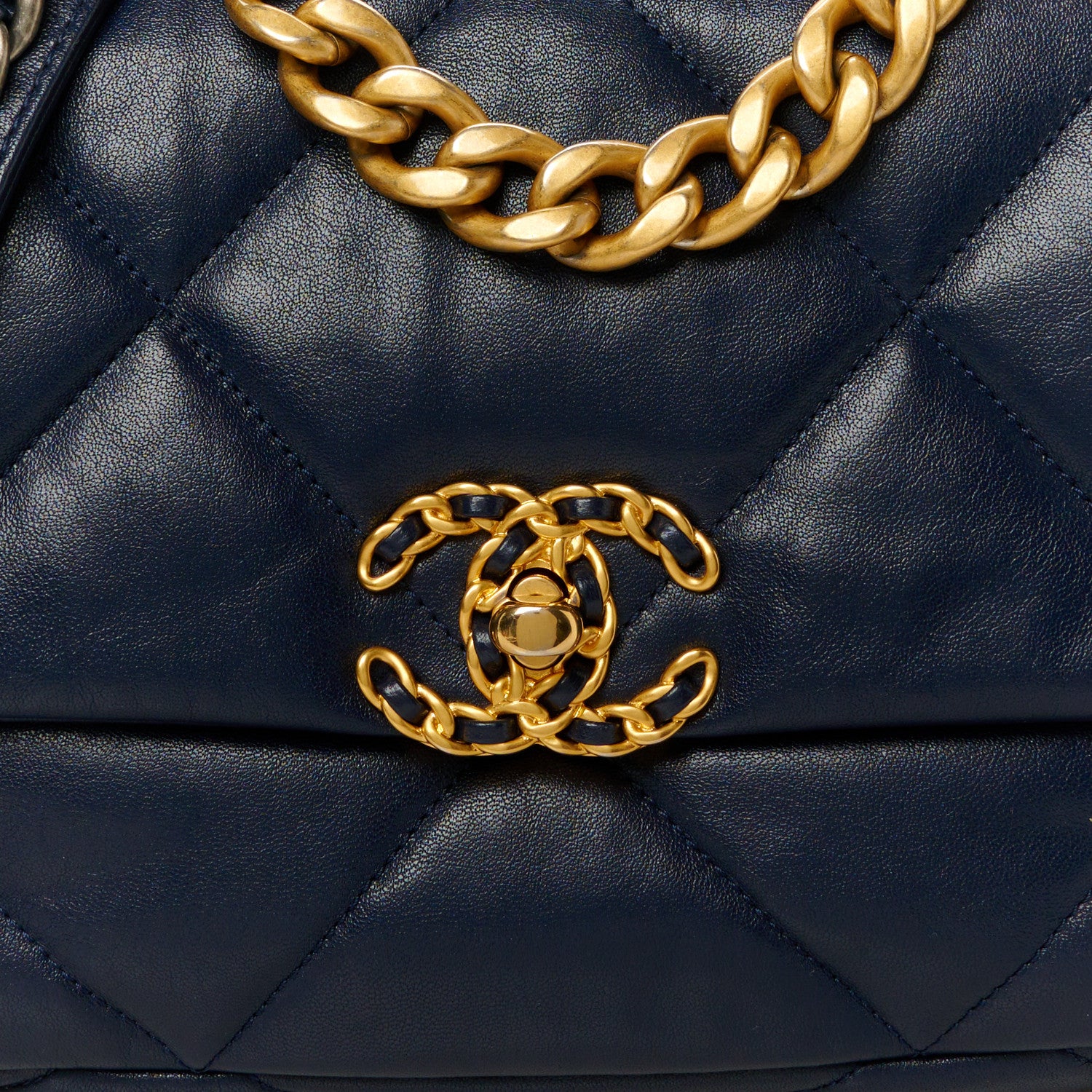 Chanel Goatskin Quilted Medium Chanel 19 Flap Navy Blue 8 of 11