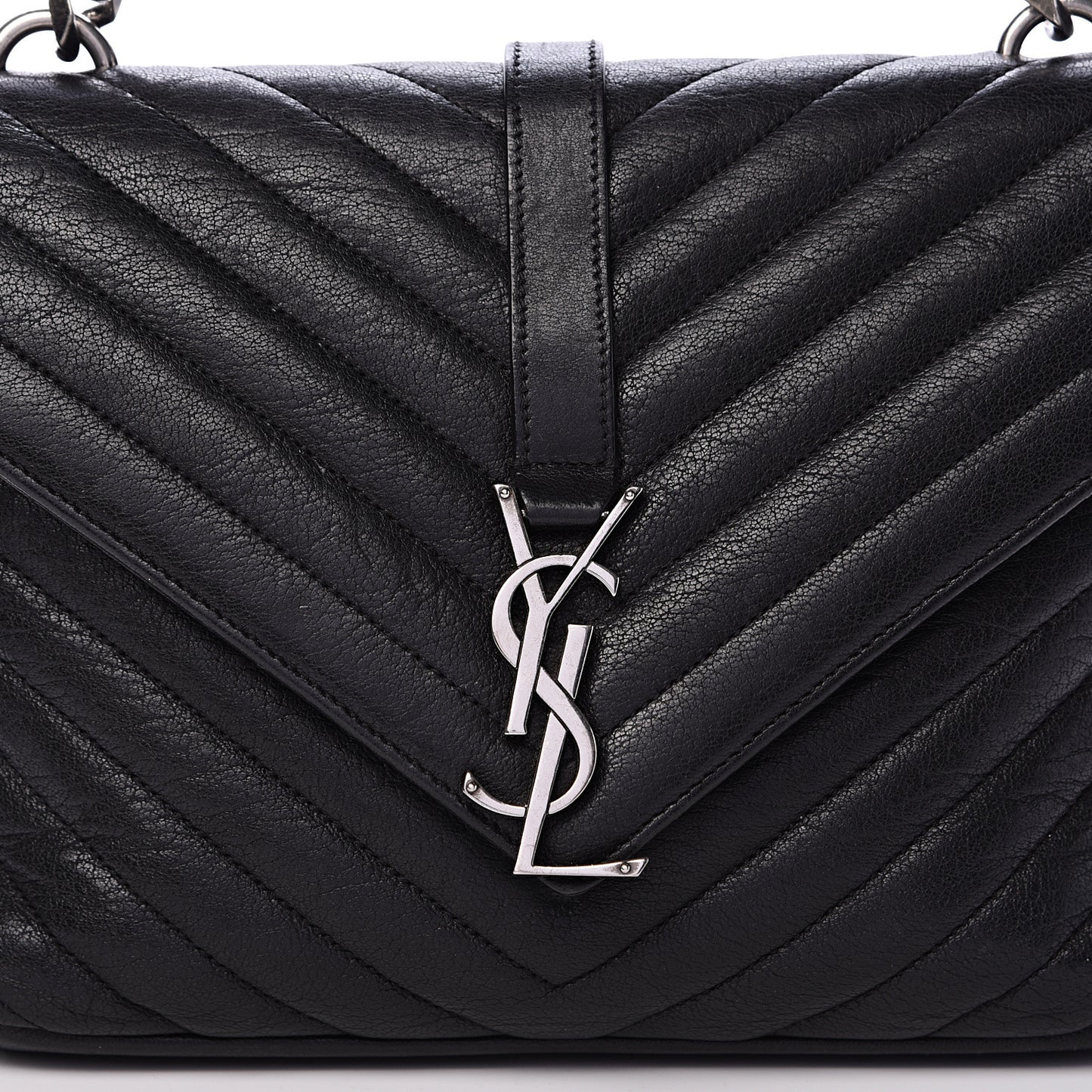 Sheepskin Matelasse Chevron Monogram Medium College Bag Black