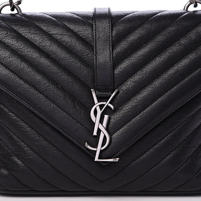 Saint Laurent Sheepskin Matelasse Chevron Monogram Medium College Bag Black 7 of 12