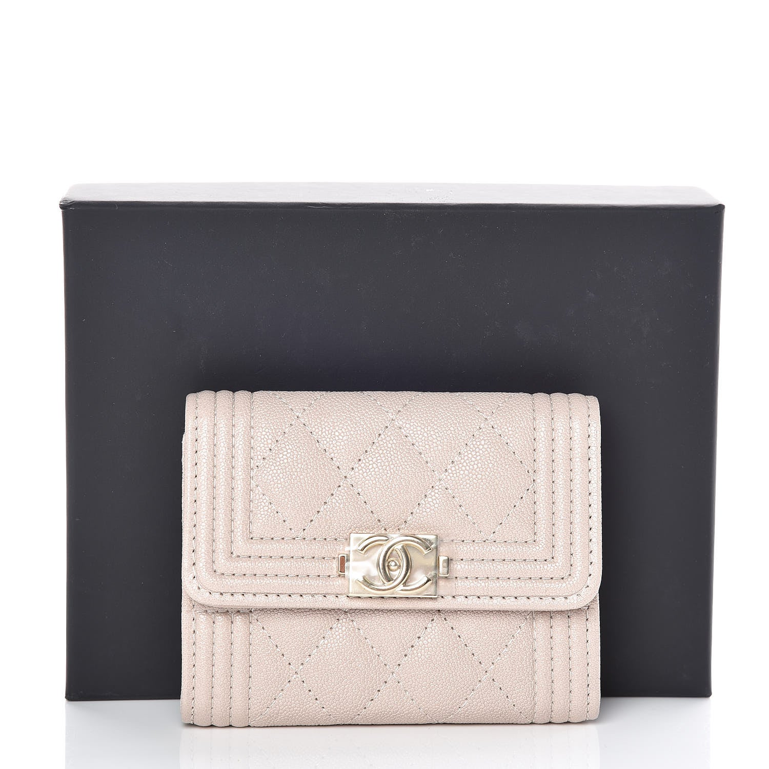 Chanel Iridescent Caviar Quilted Boy Card Holder Wallet Beige 11 of 11