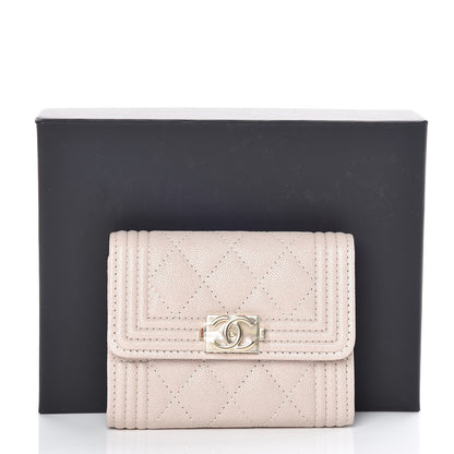 Chanel Iridescent Caviar Quilted Boy Card Holder Wallet Beige 11 of 11