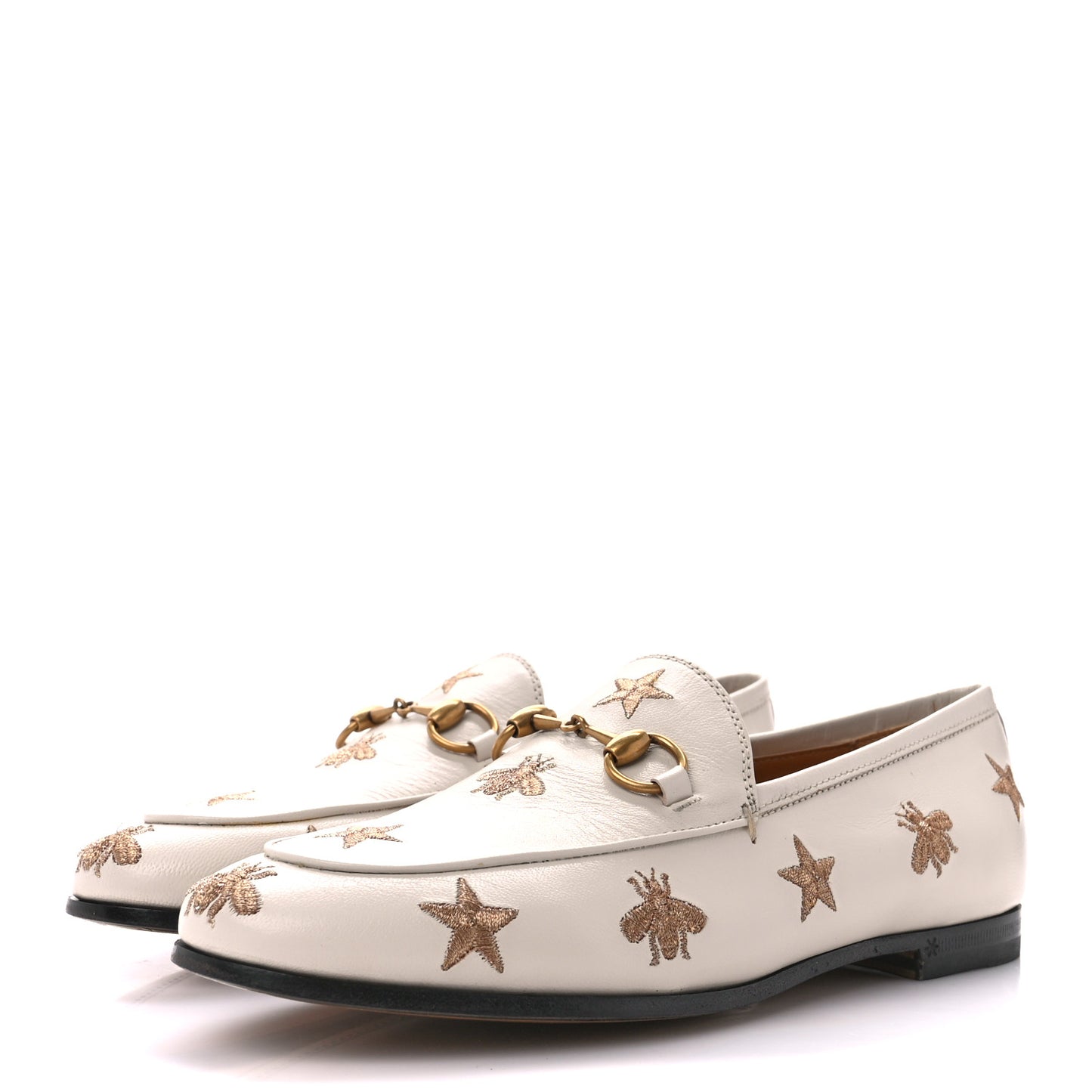 Goatskin Bee Star Embroidered Womens Jordaan Loafers 35.5 Mystic White