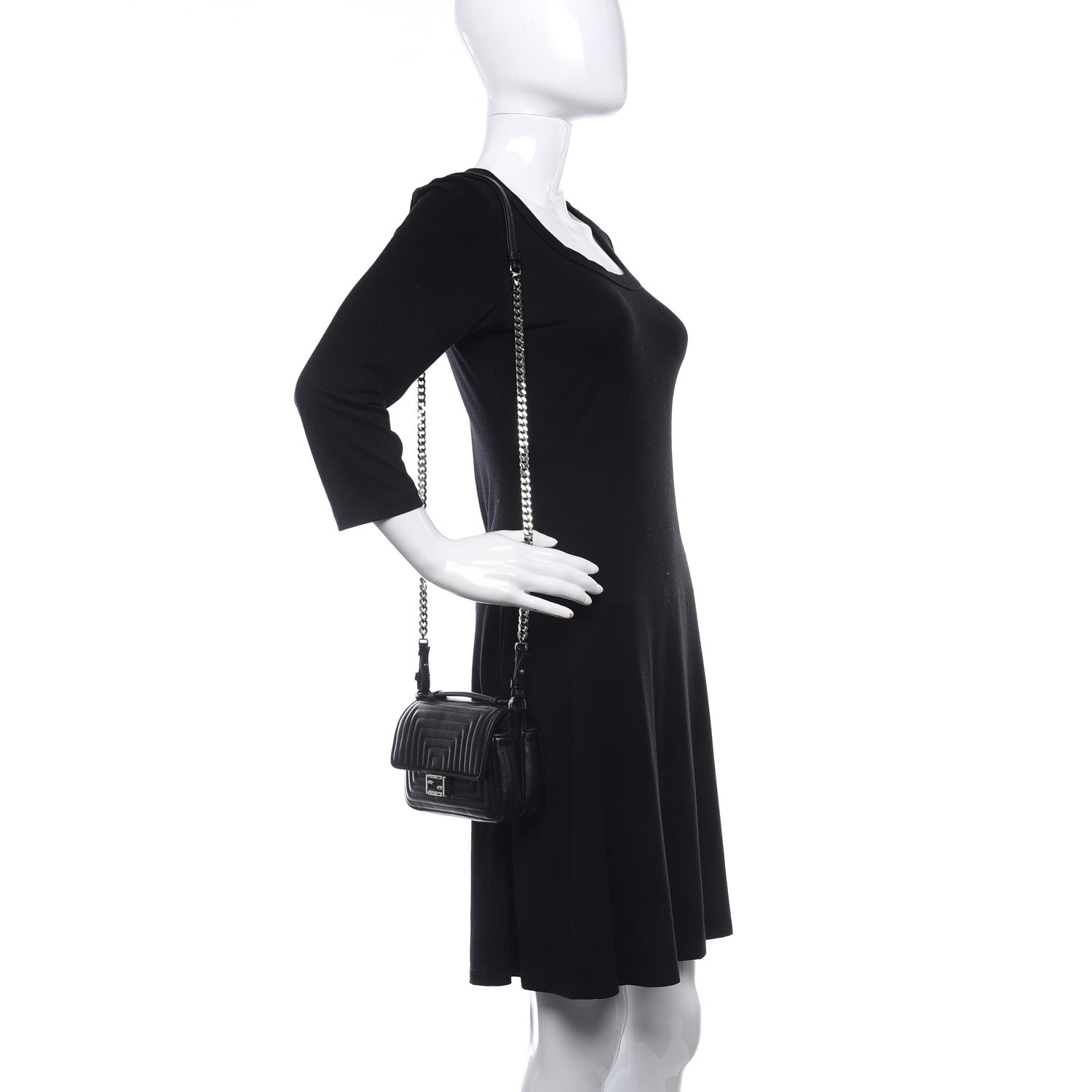 Fendi Shiny Nappa Trapuntata Micro Double Baguette Black 2 of 10