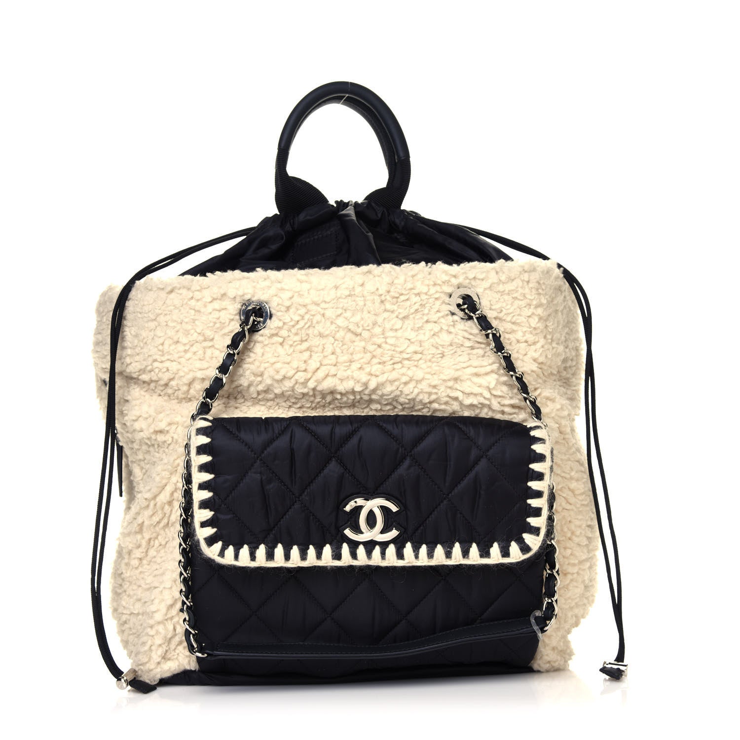 Chanel Wool Nylon Quilted Coco Neige Tote Black Ecru 1 of 5