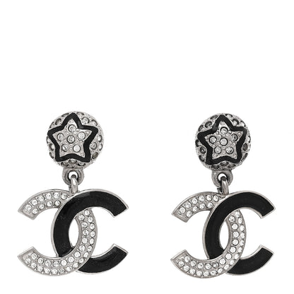 Chanel Crystal Enamel CC Star Drop Earrings Silver Black 1 of 5
