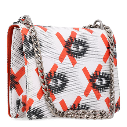 Prada Vitello Daino Eye Inside Lock Flap Chain Shoulder Bag Bianco Arancio 3 of 10