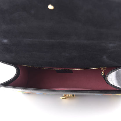 Gucci Calfskin Embroidered Small Sylvie Shoulder Bag Black 5 of 10