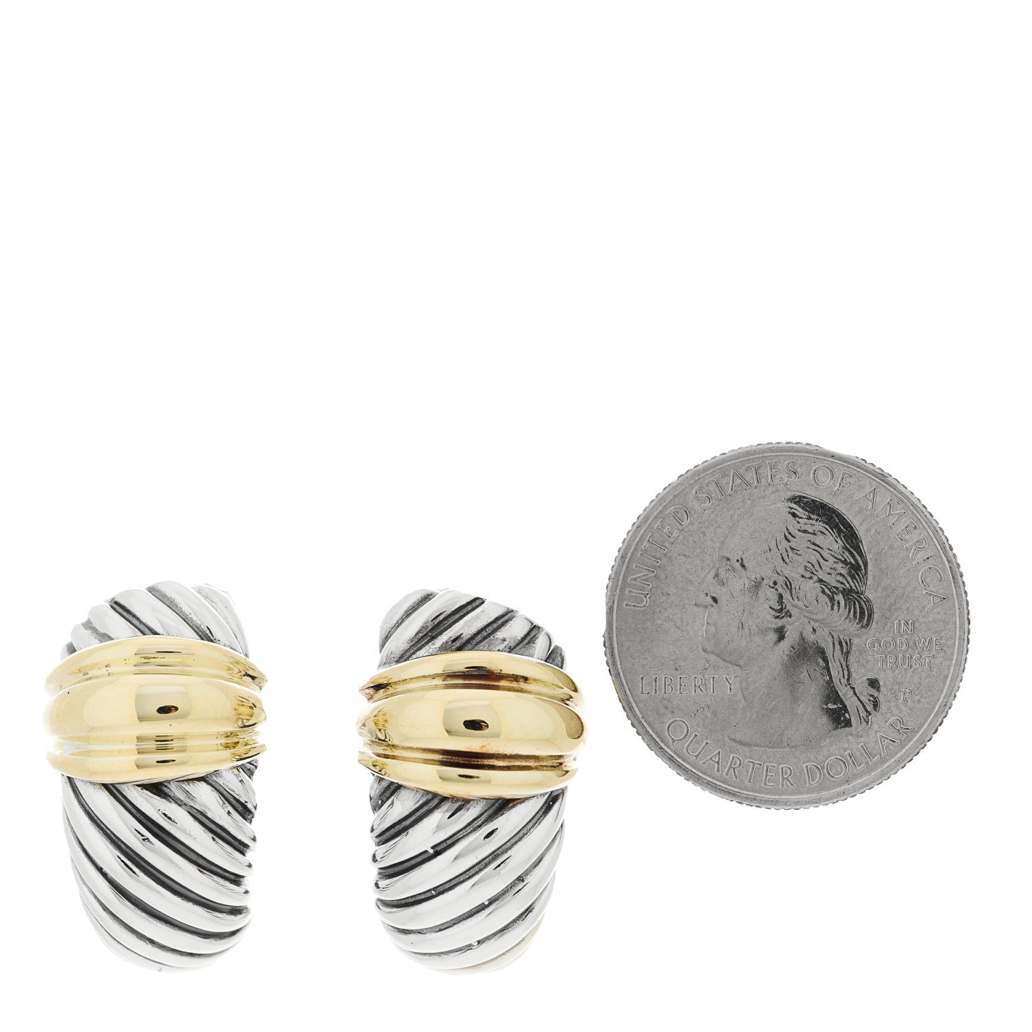 David Yurman Sterling Silver 14K Yellow Gold 26mm Thoroughbred Shrimp Earrings 2 of 4