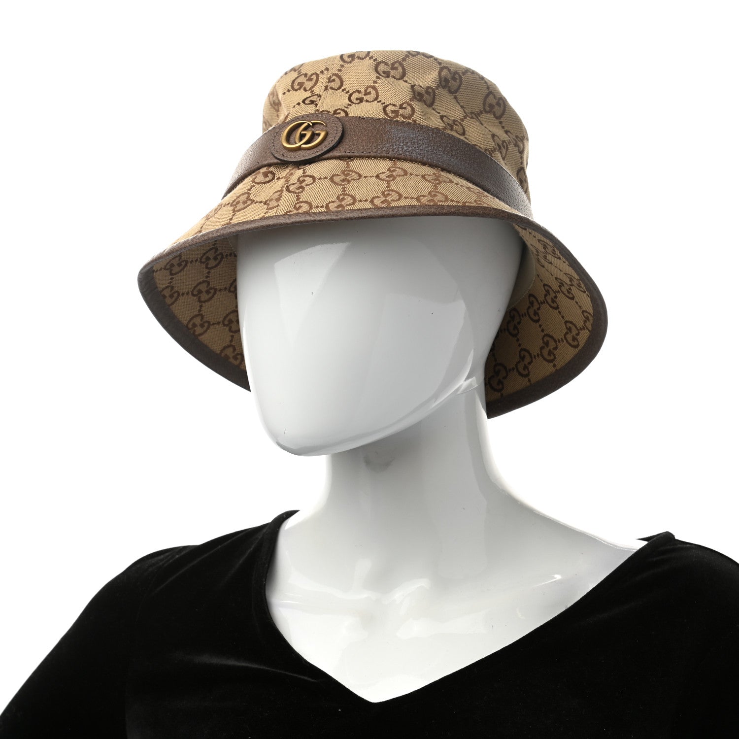 Gucci Monogram Textured Dollar Calfskin GG Jago Bucket Hat S Cacao Beige 2 of 11