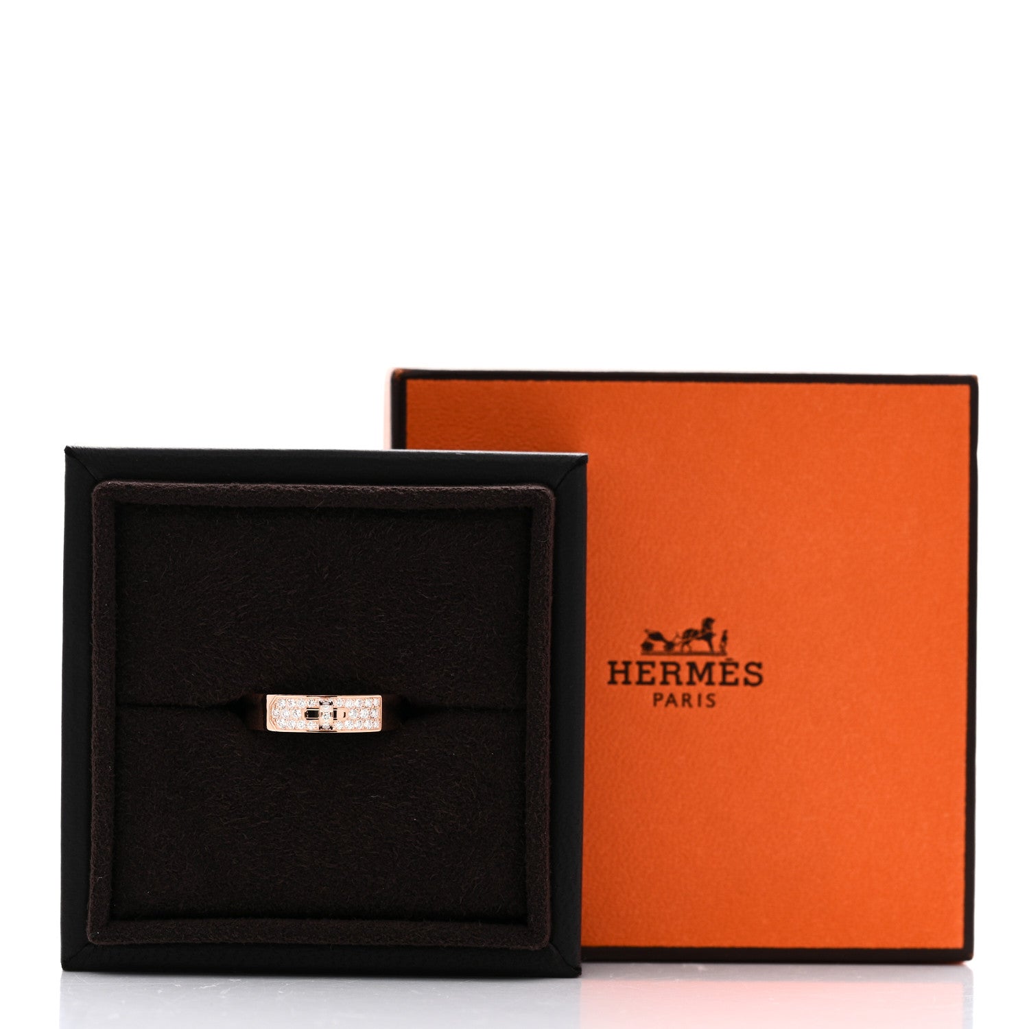 Hermes 18K Rose Gold Diamond Pave Kelly Ring 53 6.5 5 of 5