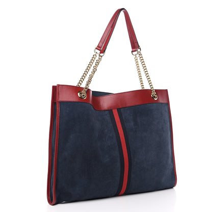 Gucci Suede Calfskin Large Rajah Chain Tote New Blue Romantic Cherry 2 of 9