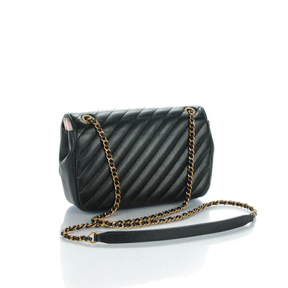 Chanel Shiny Goatskin Diagonal Quilted Smalll Flap Black 3 of 7