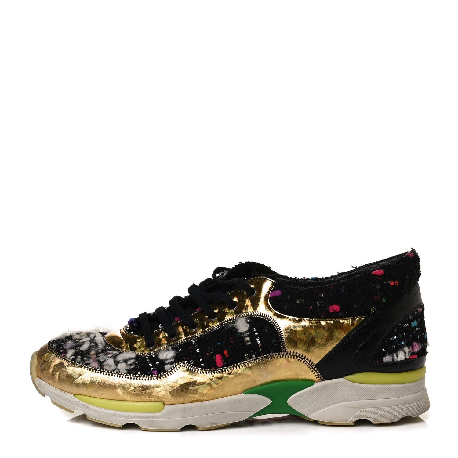 Chanel Tweed Lambskin Runway Sneakers 40 Black Multicolor 1 of 15