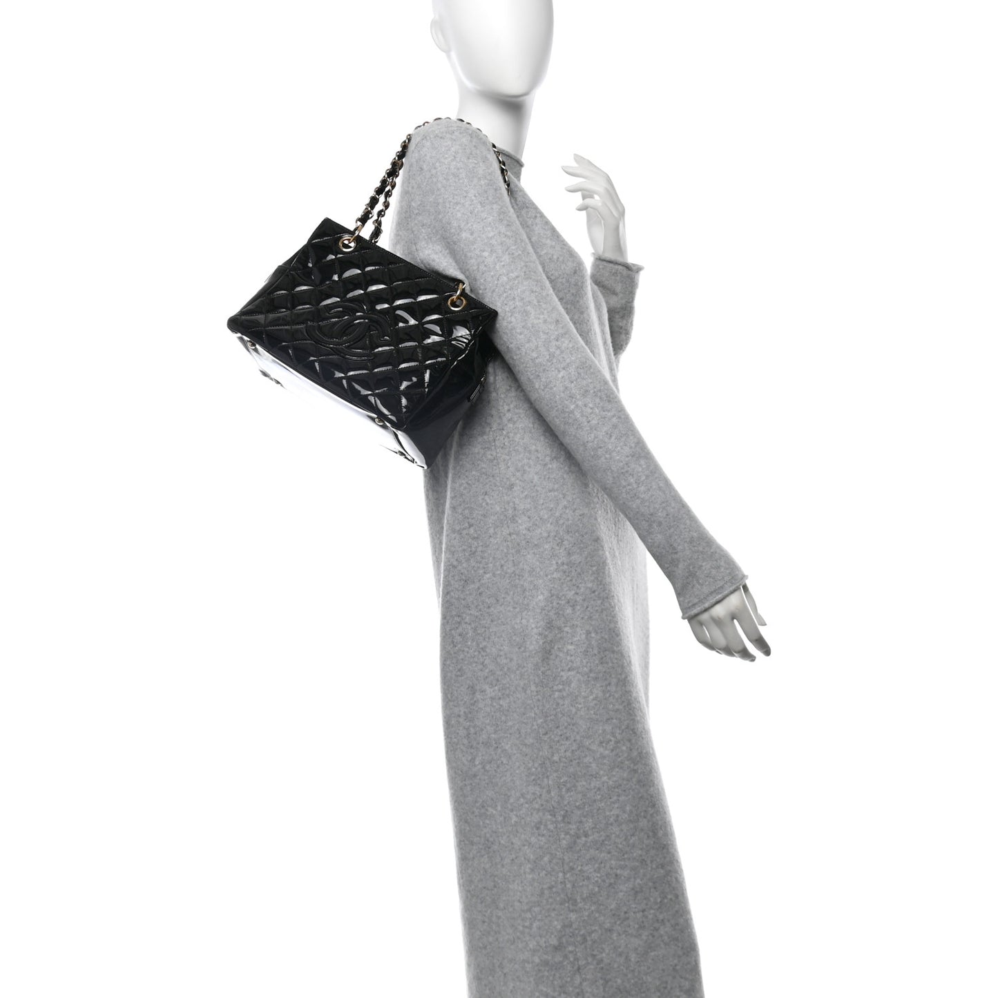 Patent Quilted Petit Timeless Tote PTT Black