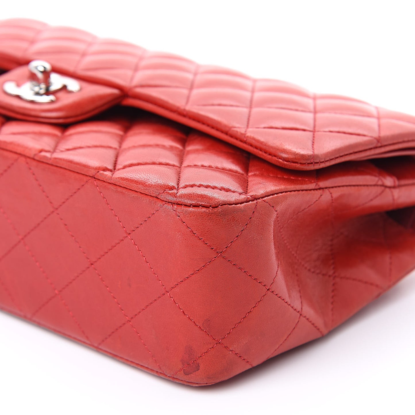 Lambskin Quilted Medium Double Flap Red
