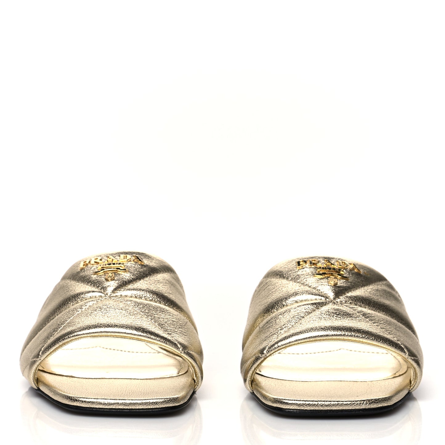 Metallic Nappa Logo Quilted 10mm Slide Sandals 38.5 Pirite