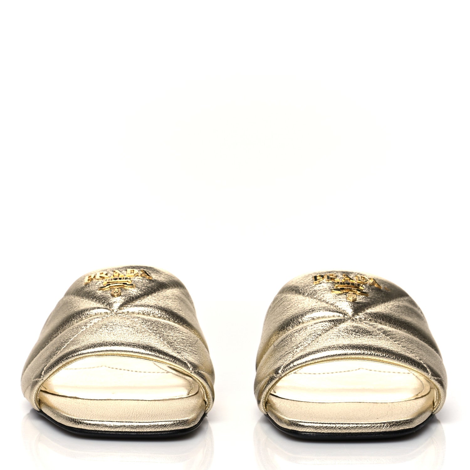 Prada Metallic Nappa Logo Quilted 10mm Slide Sandals 38.5 Pirite 2 of 7