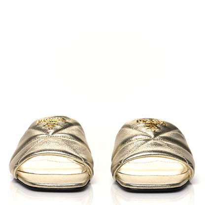 Prada Metallic Nappa Logo Quilted 10mm Slide Sandals 38.5 Pirite 2 of 7