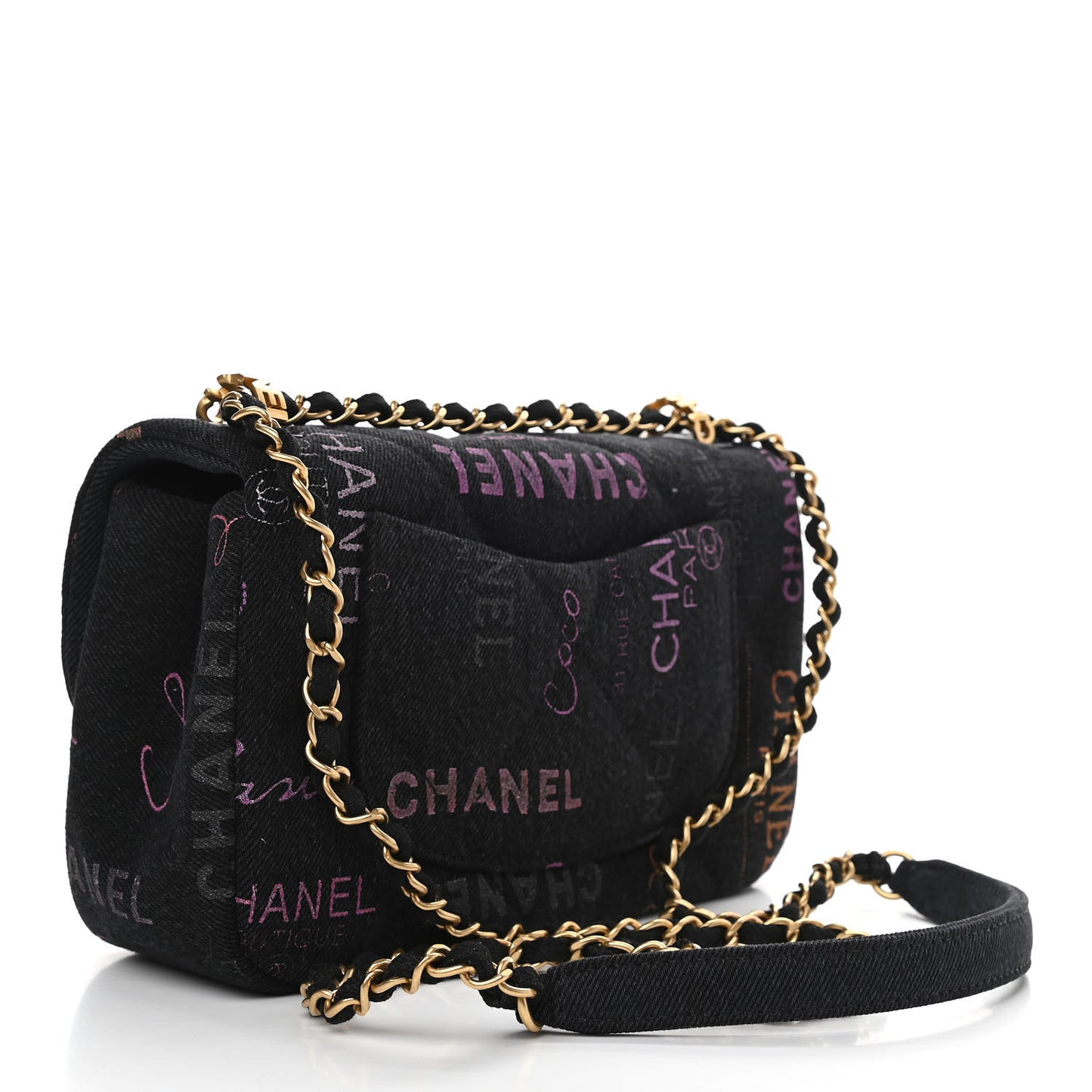 Denim Quilted Denim Mood Mini Rectangular Flap Black Multicolor