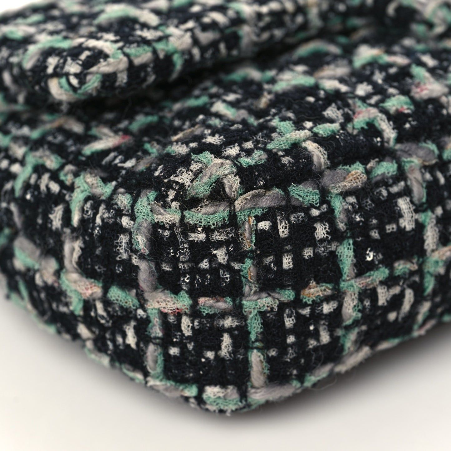 Tweed Quilted Medium Double Flap Black White Green