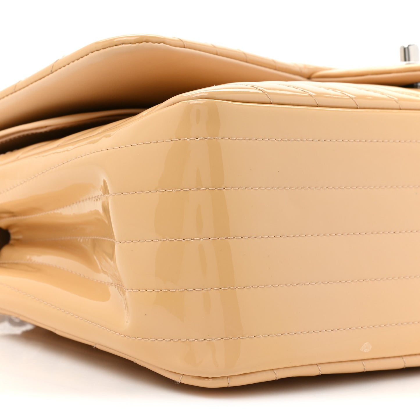 Patent Chevron Quilted Jumbo Double Flap Beige