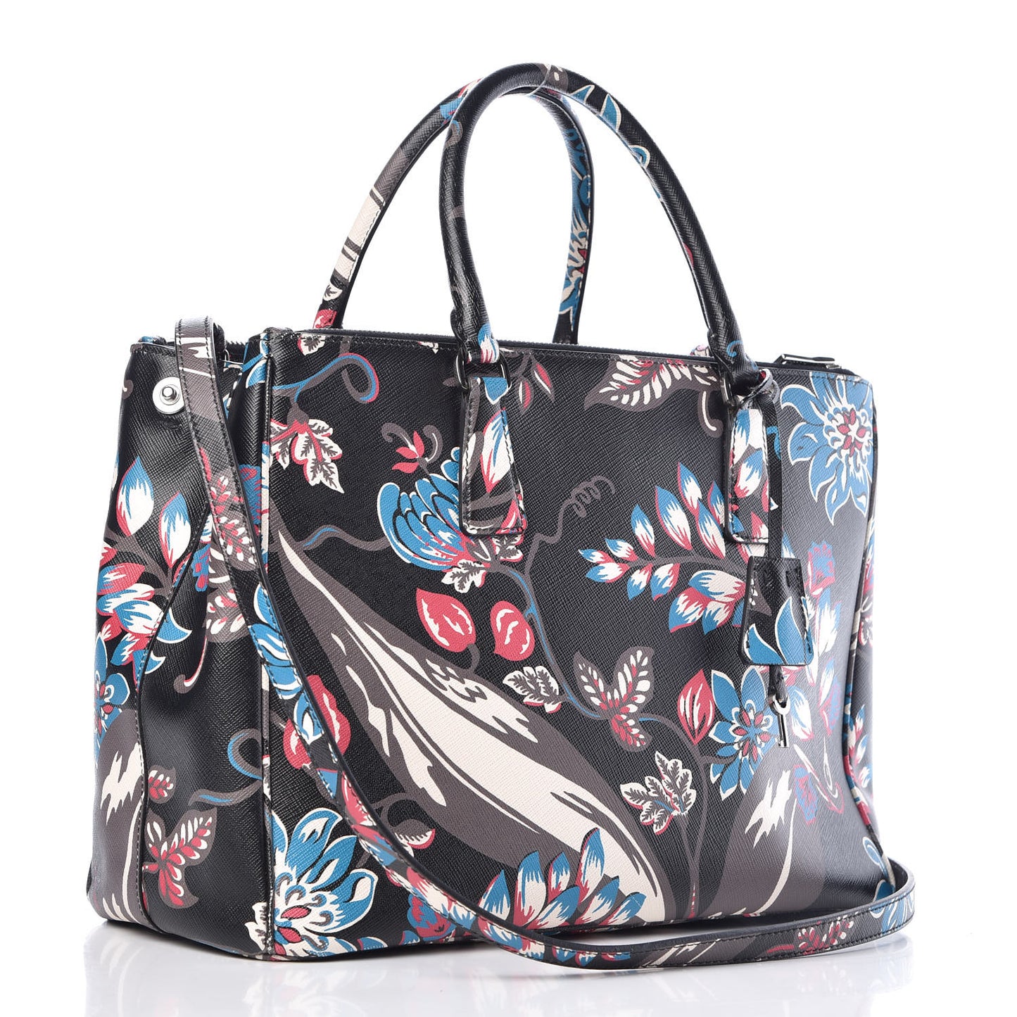 Saffiano Floral Print Galleria Front Pocket Tote Black Multicolor