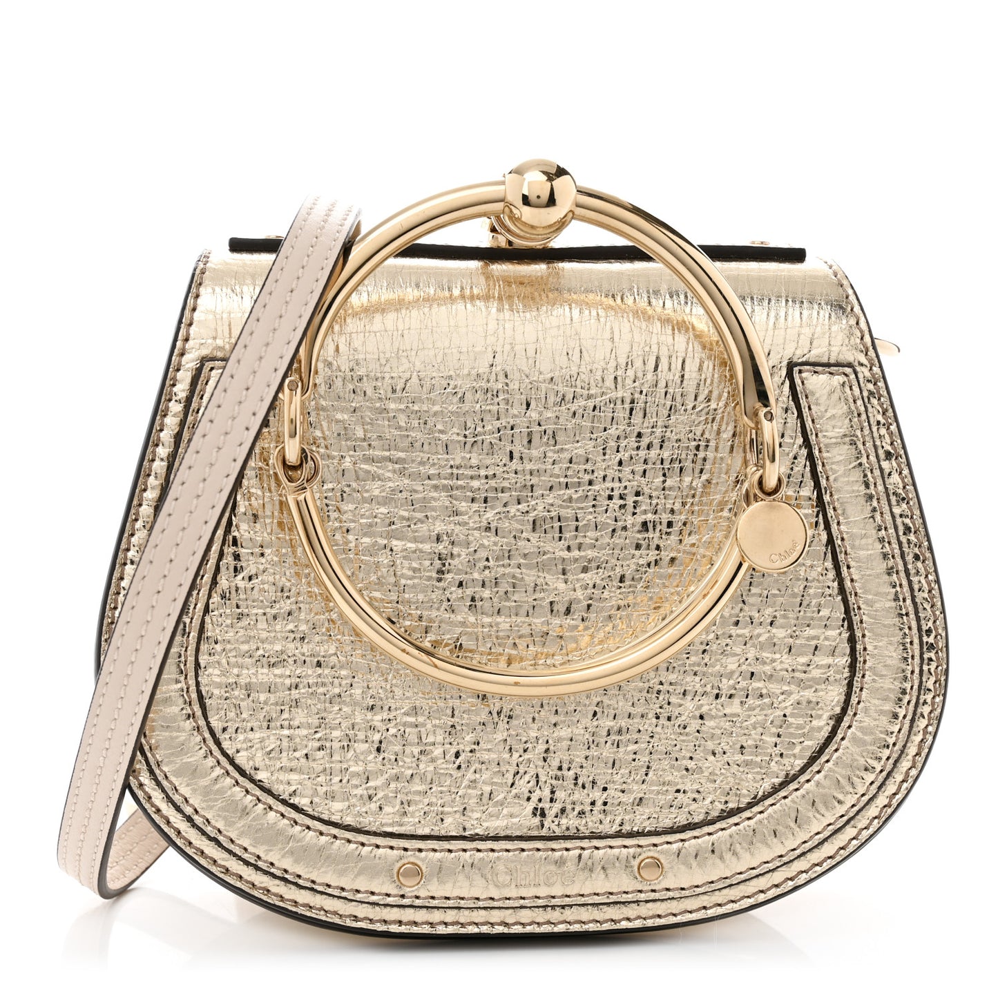 Metallic Calfskin Small Nile Bracelet Bag Gold