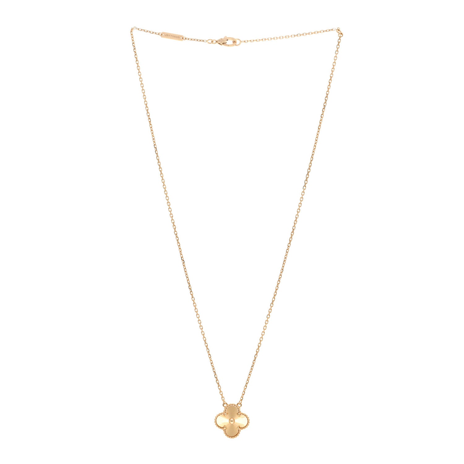 Van Cleef & Arpels 18K Yellow Gold Guilloche Vintage Alhambra Pendant Necklace 3 of 5