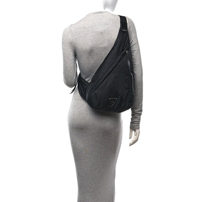 Prada Re-Nylon Vitello Metal Triangle Logo Sling Backpack Black 2 of 11