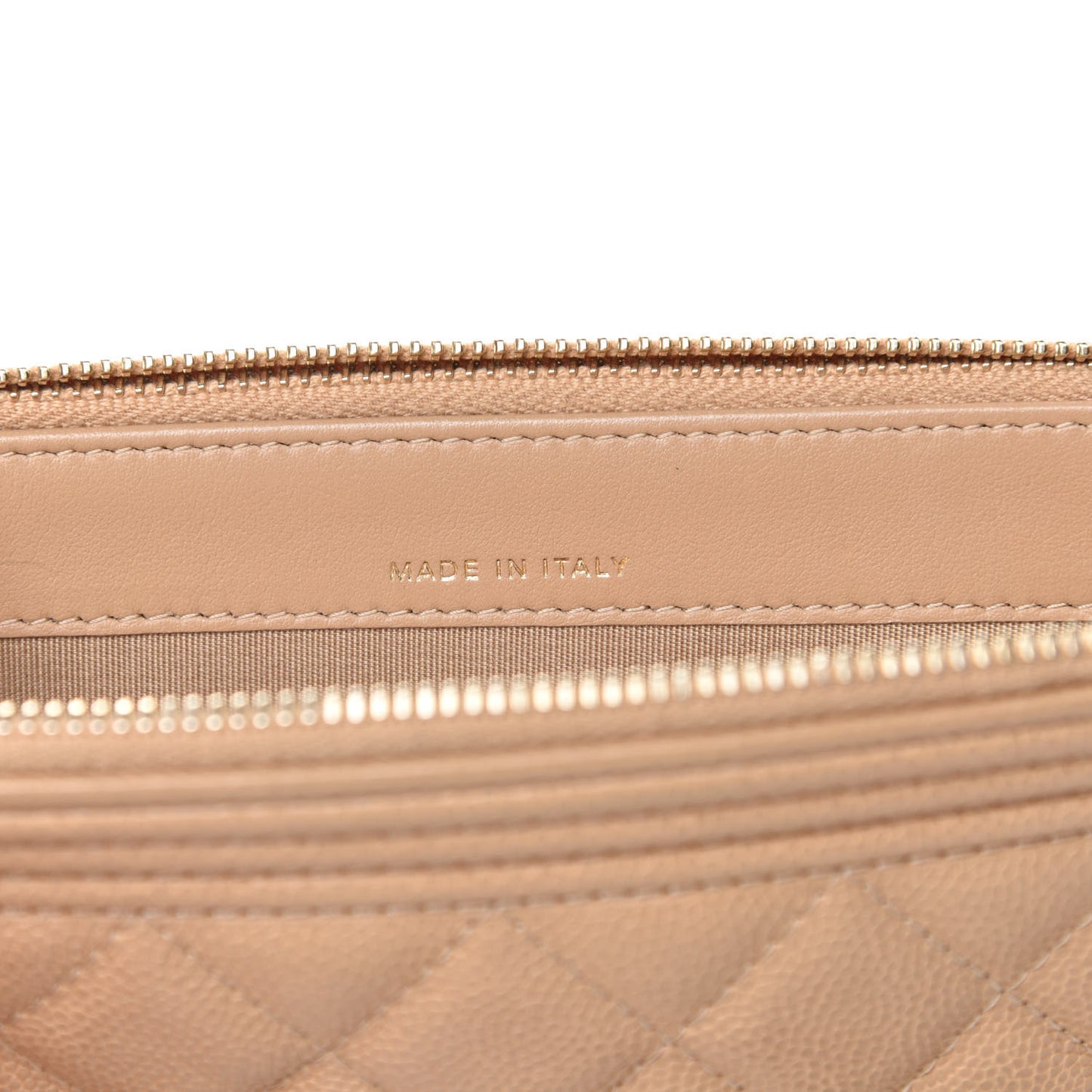 Caviar Quilted Small Boy Clutch With Chain Beige