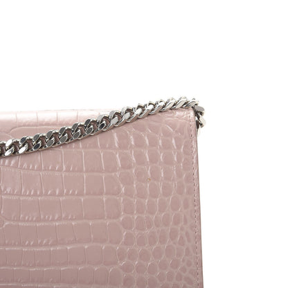 Saint Laurent Calfskin Crocodile Embossed Monogram Chain Wallet Rose Antic 10 of 11