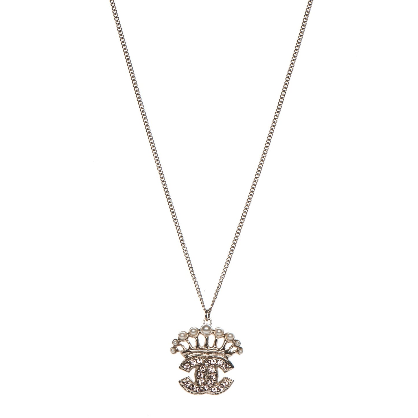 Pearl Crystal CC Necklace Pink Gold