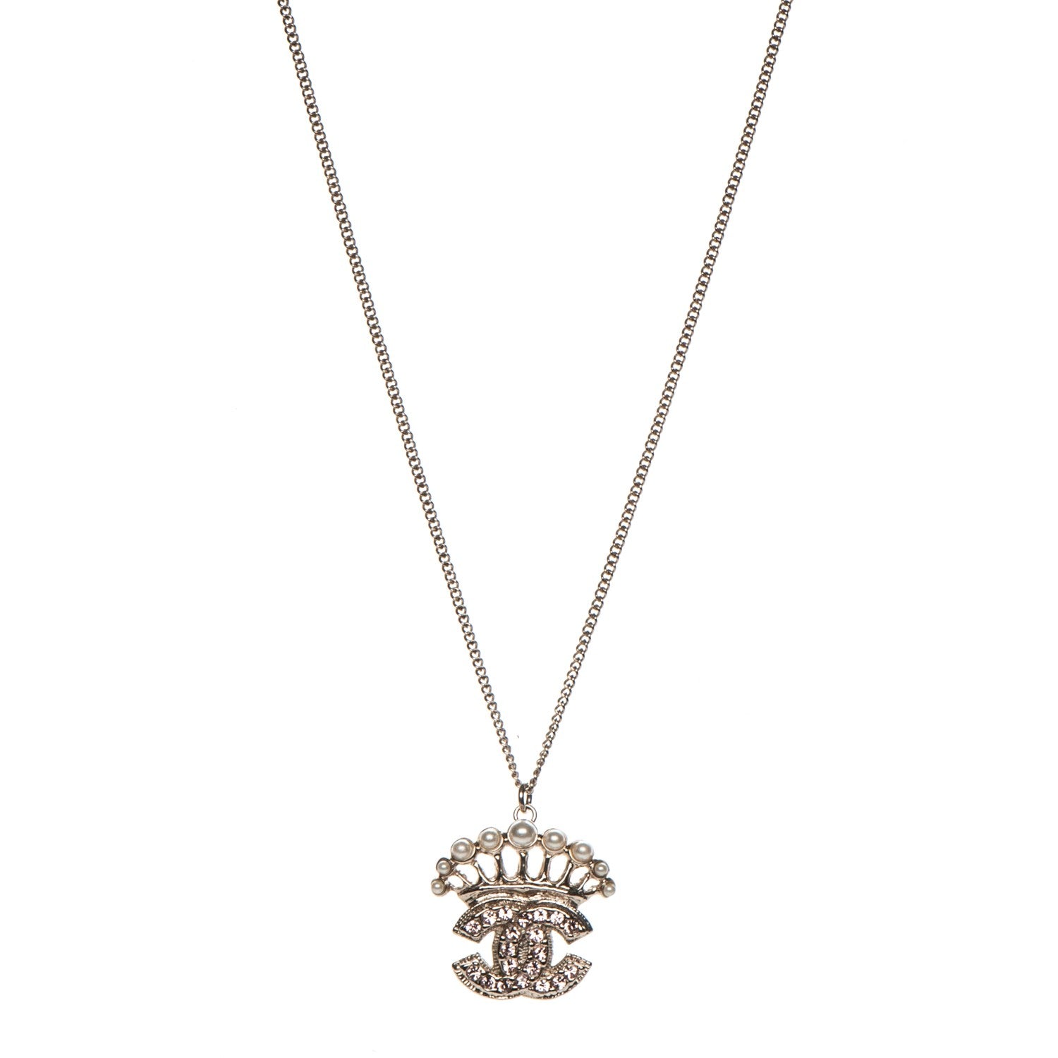 Chanel Pearl Crystal CC Necklace Pink Gold 1 of 4