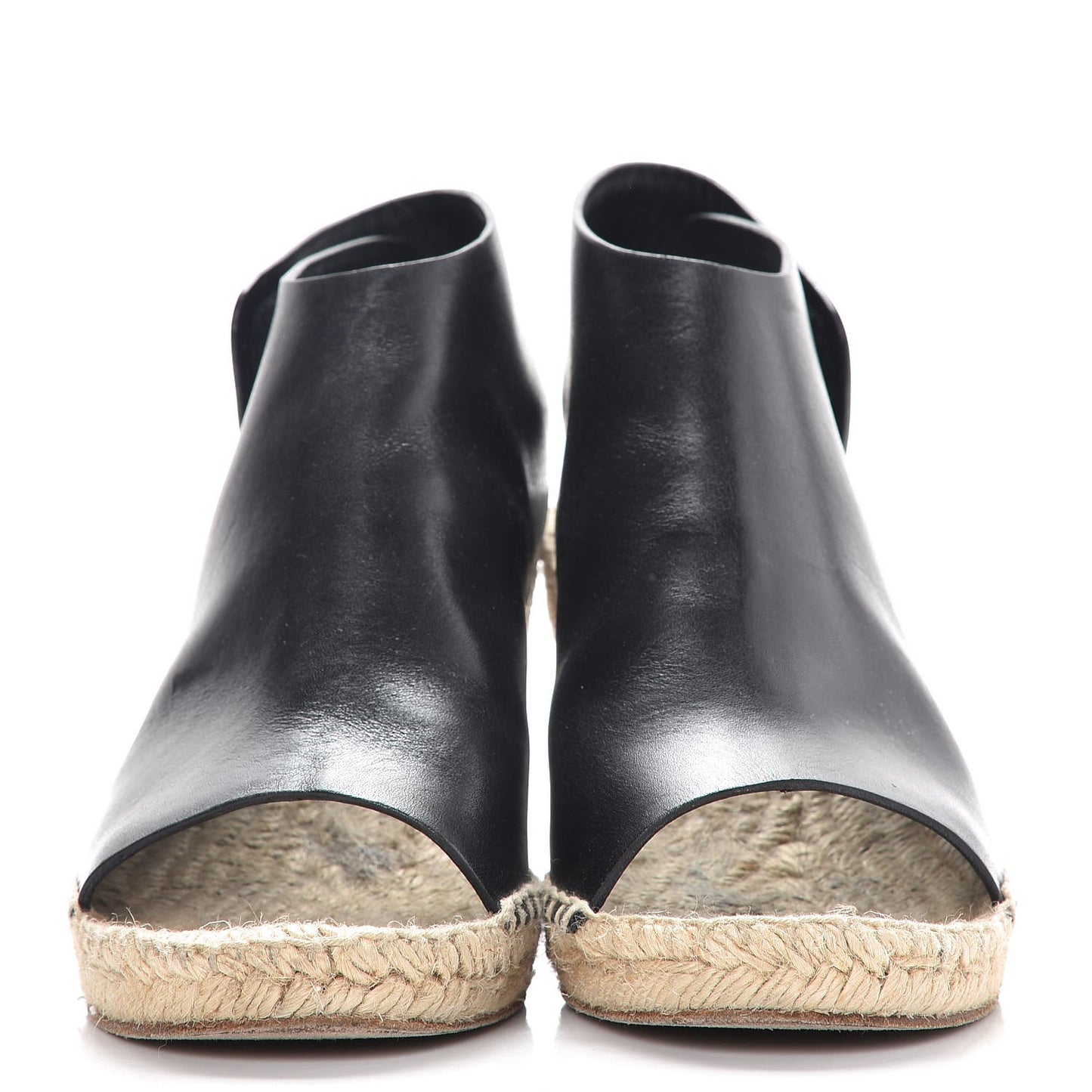 Calfskin Espadrille Wedge Sandals 37 Black
