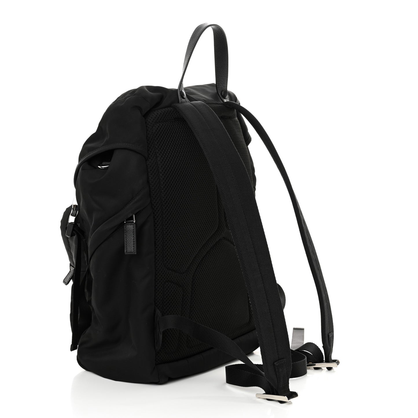 Re-Nylon Saffiano Logo Double Buckle Backpack Black