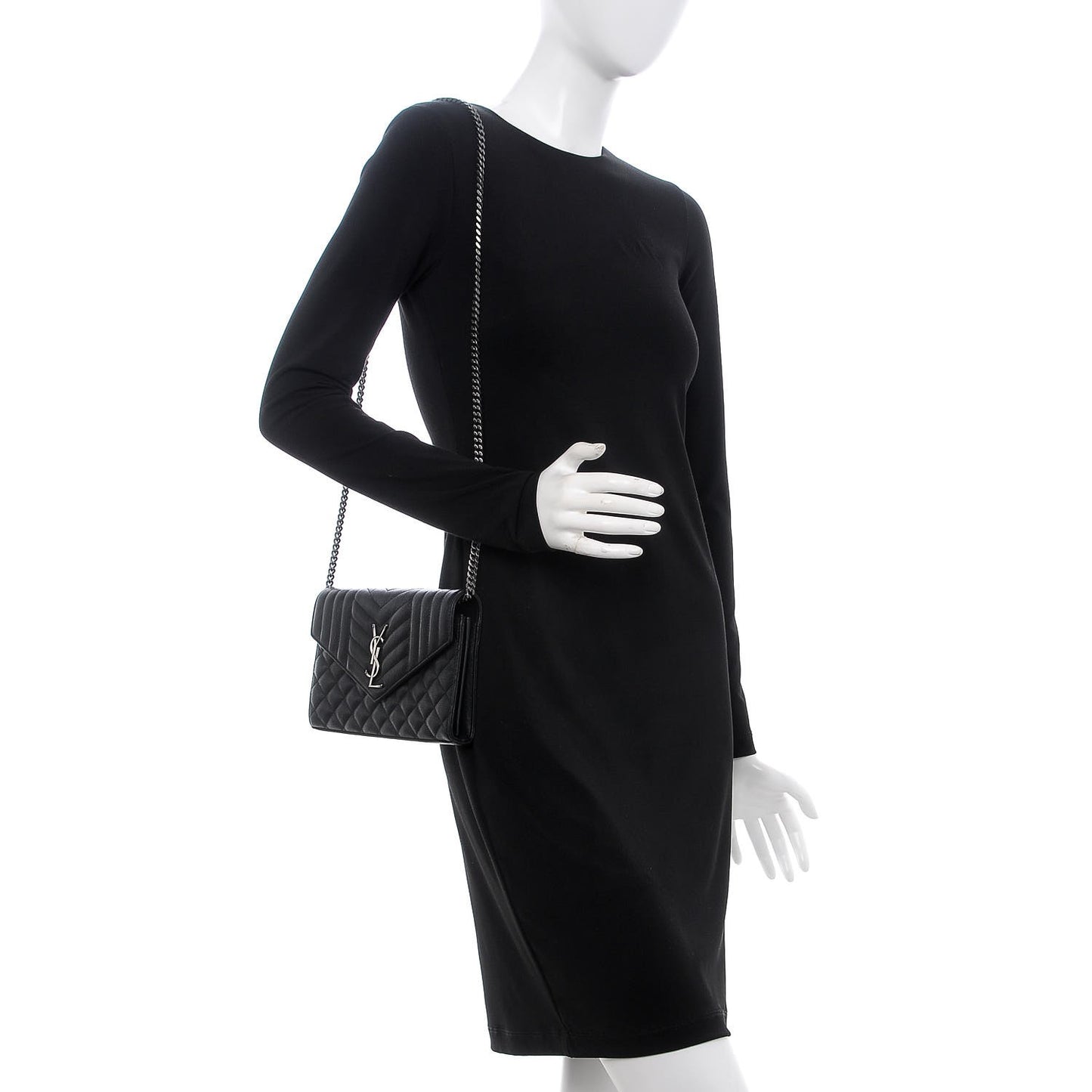 Sheepskin Tri-Quilt Monogram Envelope Chain Wallet Black