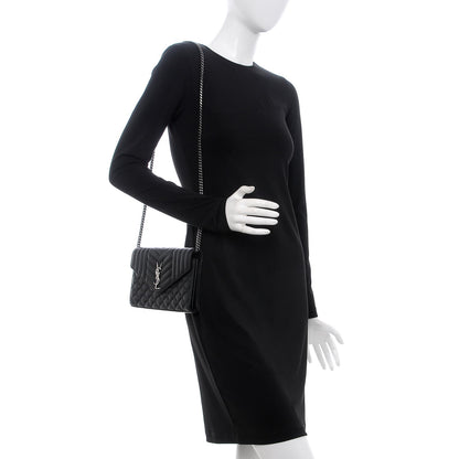 Saint Laurent Sheepskin Tri-Quilt Monogram Envelope Chain Wallet Black 2 of 8