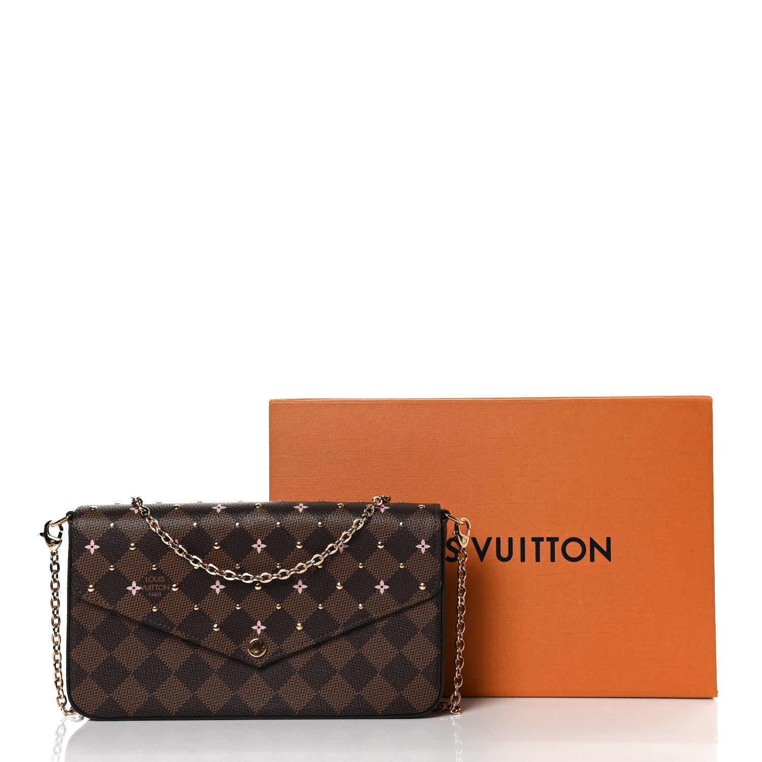 Louis Vuitton Damier Ebene Studded Pochette Felicie Chain Wallet 12 of 12