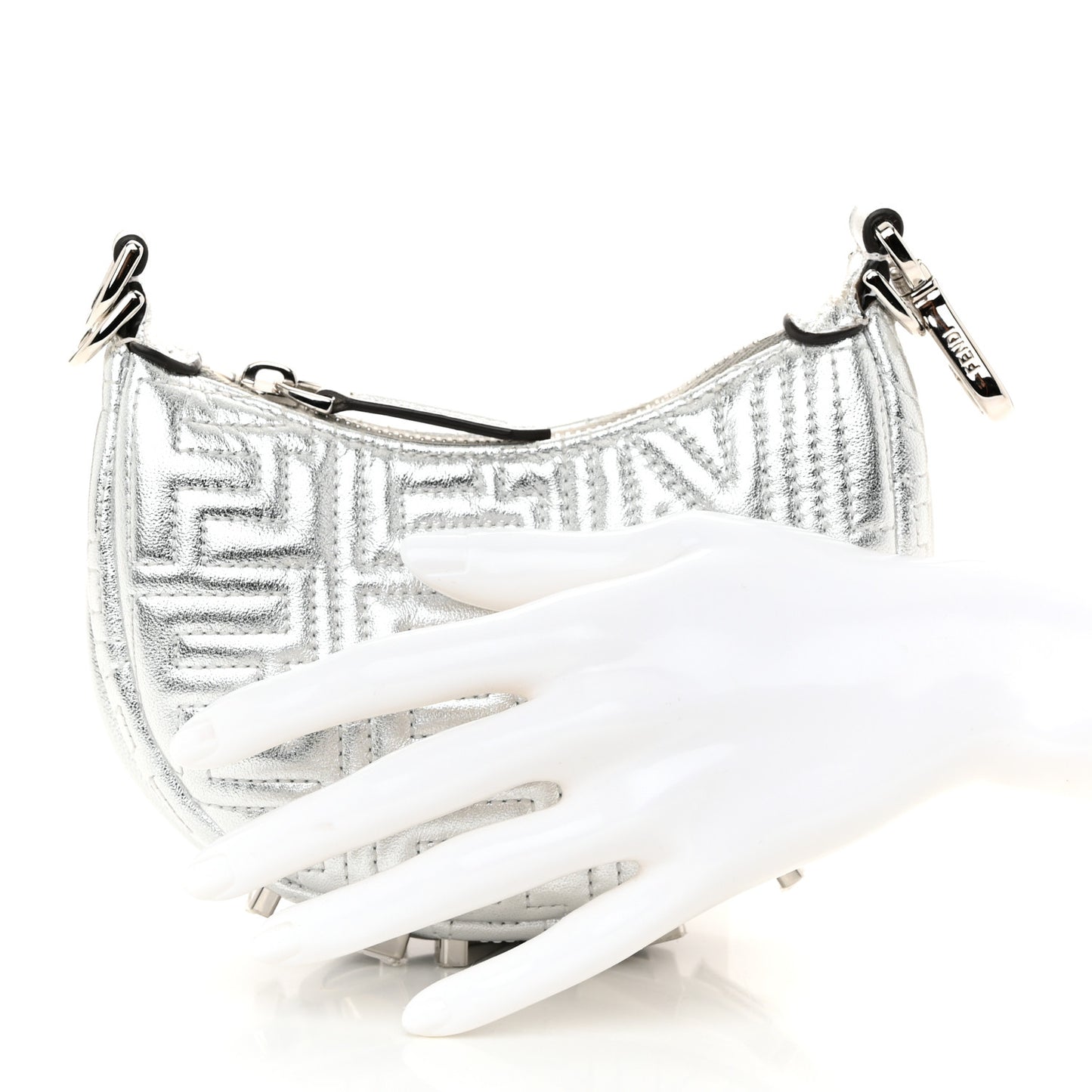 X MARC JACOBS Laminated Craquele Lambskin Nano Fendigraphy Hobo Charm Argento