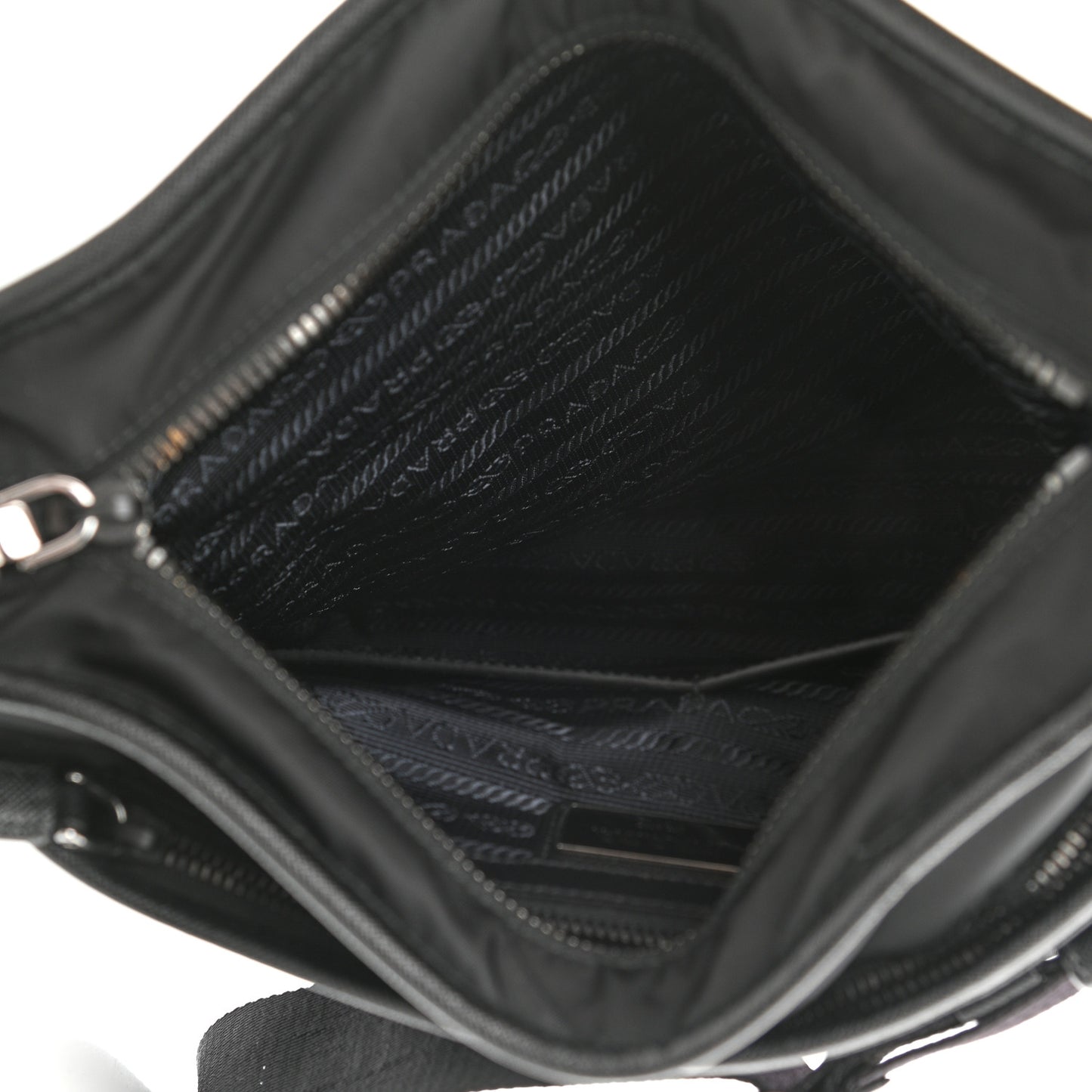 Tessuto Nylon Saffiano Flat Messenger Bag Black